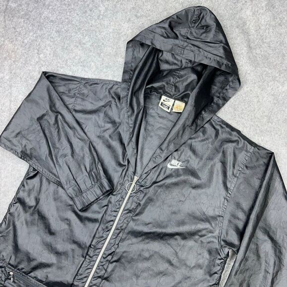 VTG Nike Elite Jacket Womens Medium Black Chore Hooded Windbreaker Running 80s‎ - Picture 1 of 15